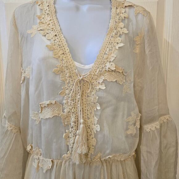 Lucy Paris boho chic dress Crochet trim bell sleeve Western Maxi dress - Picture 2 of 14